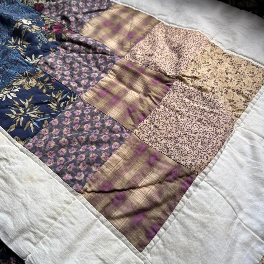 Patchwork Quilted Pillow Sham Country Cottage Floral Blue Beige pillowcase large
